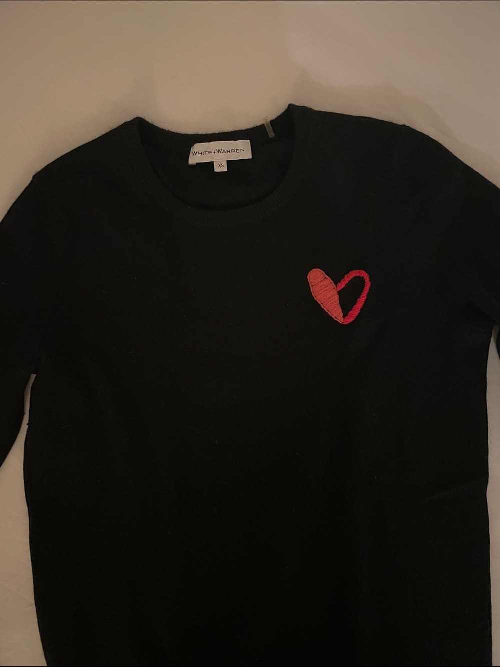 White + Warren Black Heart-Accent Crewneck Top Womens XS